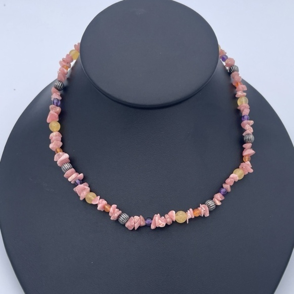 Vintage Carolyn Pollack Sterling Silver 925 Multi-Gemstone Necklace Rhodonite